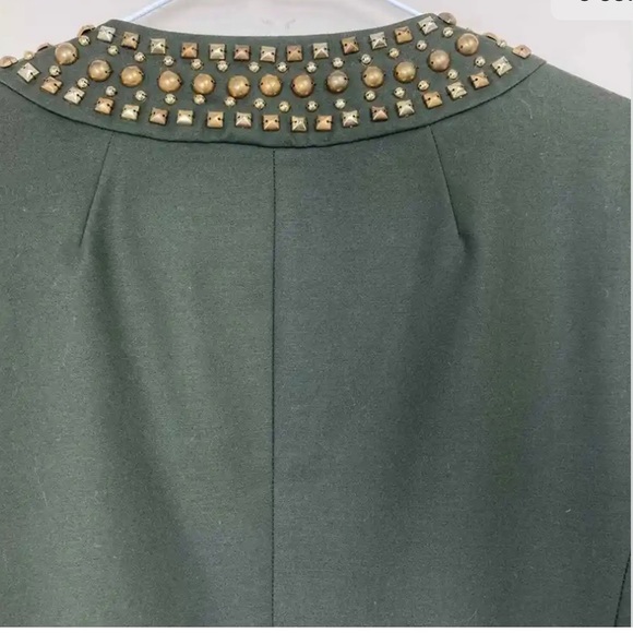 MICHAEL MICHAEL KORS Studded Moto Jacket Blazer Olive Women's Size Petite. S - Picture 3 of 7